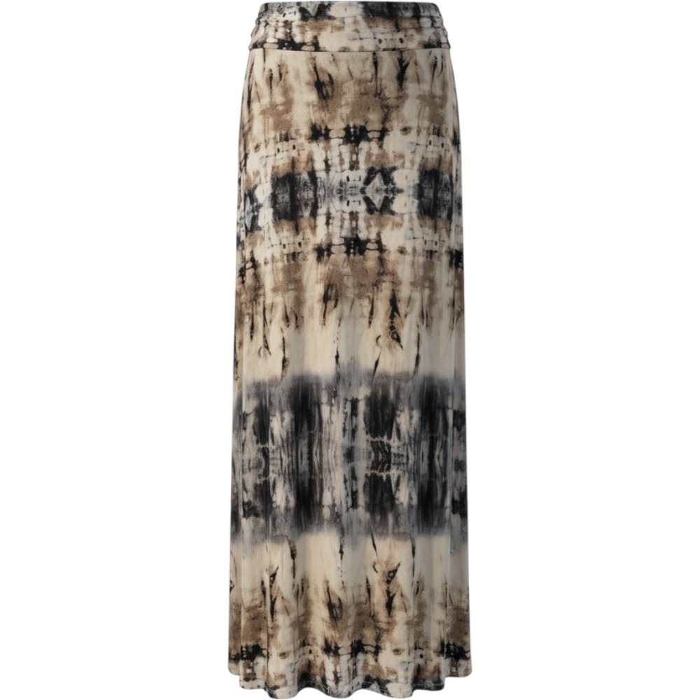 Boho Tie Dye Maxi Skirt Earth Tone Shibori Print Fold Over Waist Small